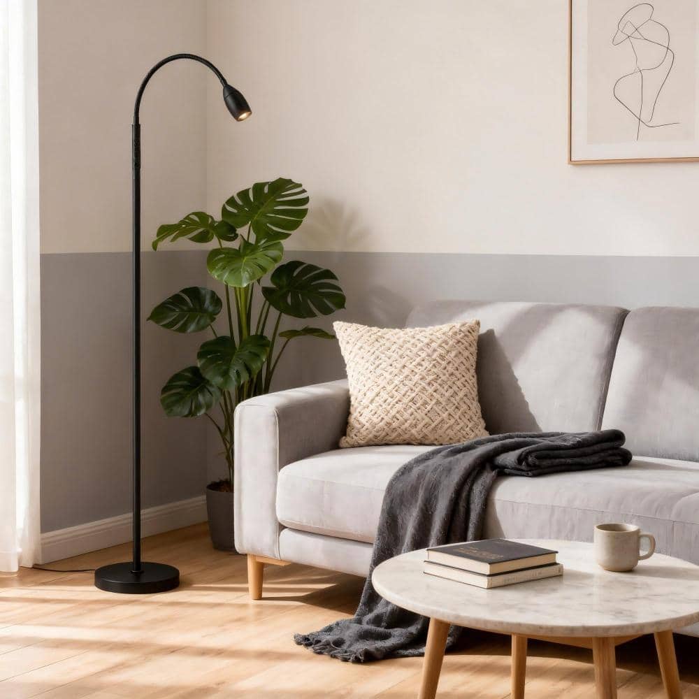 "72"" Black Smart 1 light Dimmable LED Standard Floor Lamp Flexible Head Zoom Spotlight Remote/Touch Control for Bedroom" price history on PriceWatchPro
