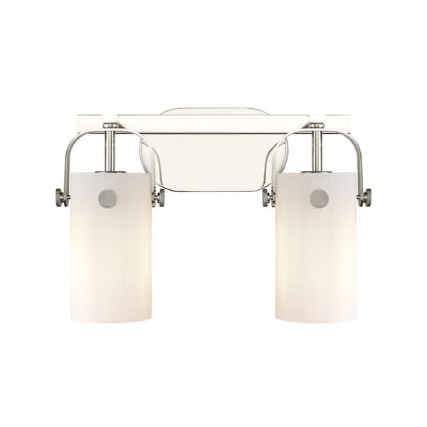 Innovations Pilaster II Cylinder 14.88 in. 2-Light Polished Nickel Vanity Light with Glass Shade