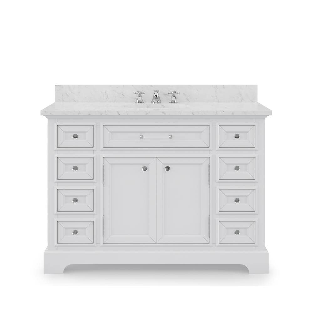 White Marble Top 48'' Single Bathroom Vanity with Ceramic Sink