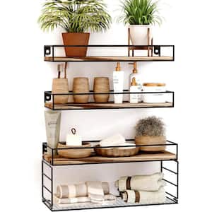 16.2 in. W x 5.9 in. D Rustic Brown Decorative Wall Shelf, Floating Bathroom Shelves with Paper Basket