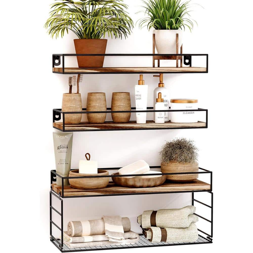 16.2 in. W x 5.9 in. D Rustic Brown Decorative Wall Shelf, Floating Bathroo
