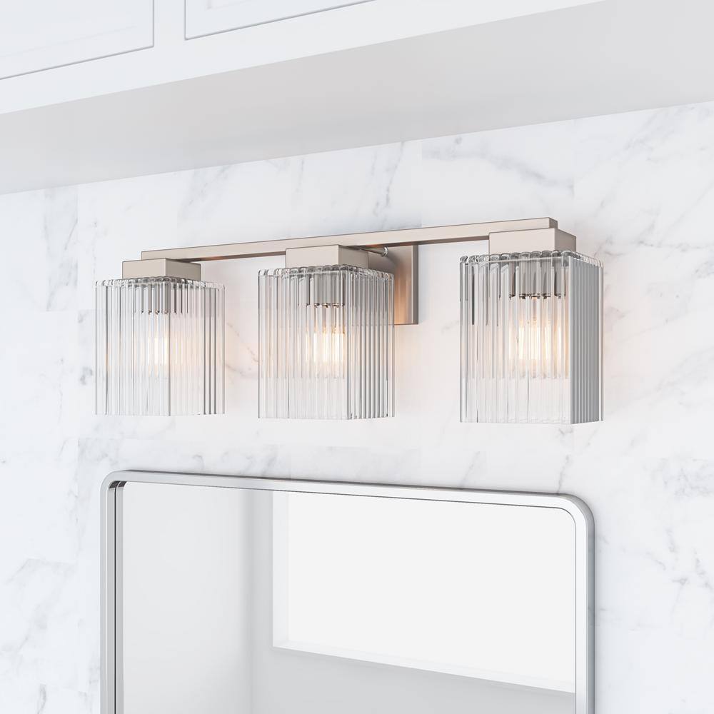 Brushed Nickel 3-Light Bathroom Vanity with Textured Glass Shades