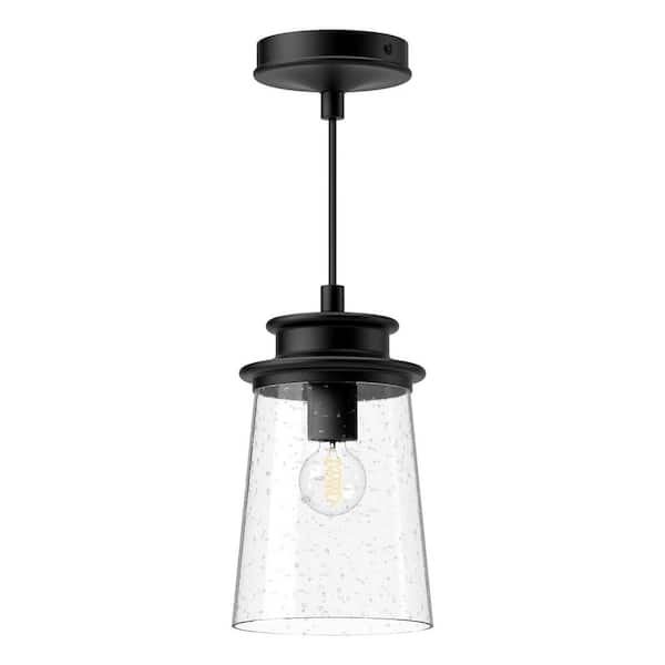 ALORA MOOD Quincy 10 in. 1-Light 60-Watt Clear Bubble Glass/Textured Black Exterior Pendant