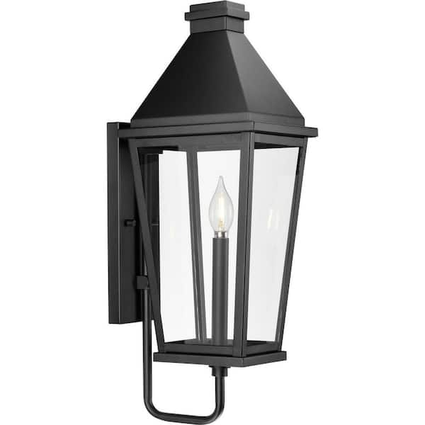 1-Light Textured Black Outdoor Lantern Richmond Hill Clear Glass Modern Farmhouse Medium Wall Sconce No Bulbs Included