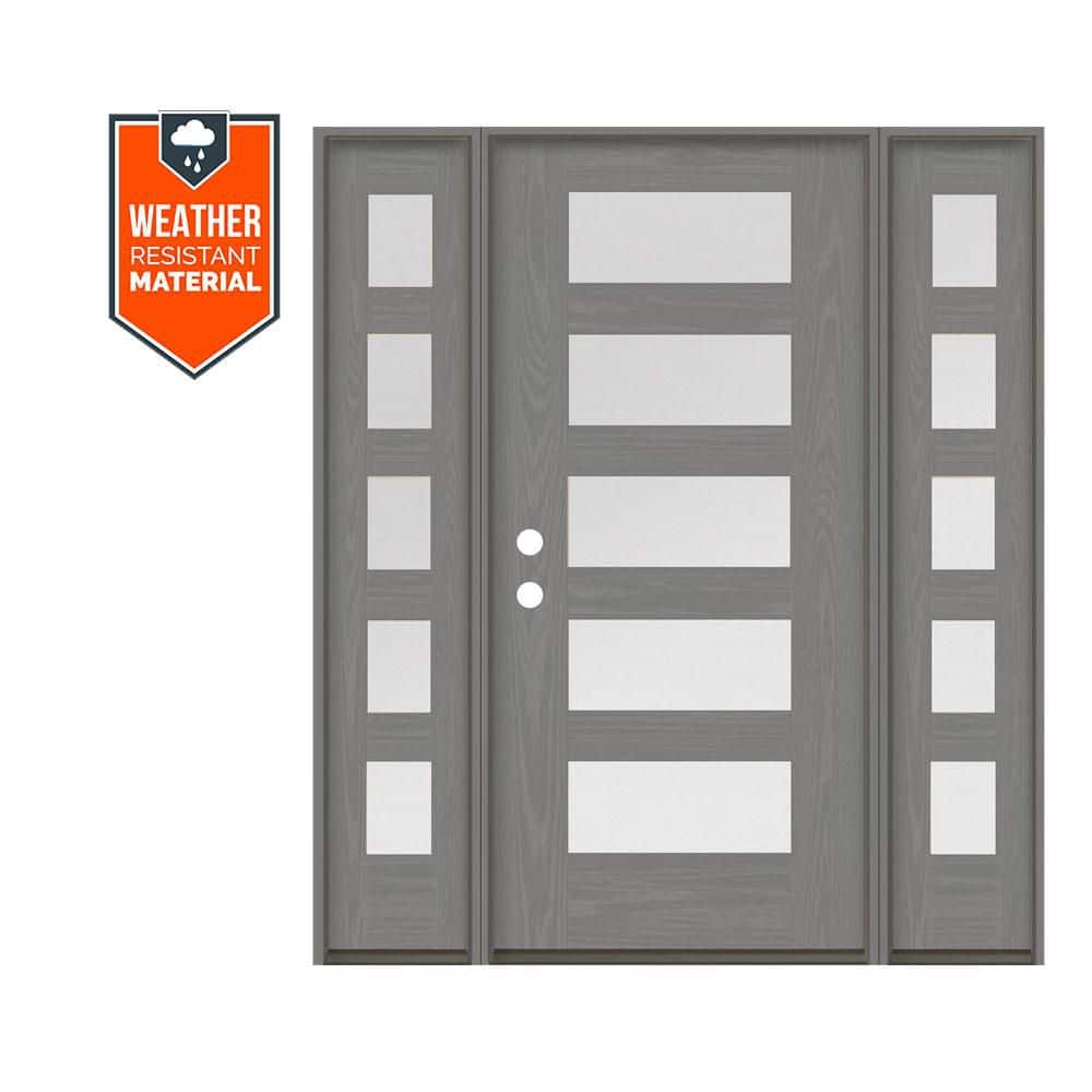 ASCEND Modern 64 in. x 79 in. 5-Lite Right-Hand/Inswing Satin Glass Malibu Grey Stain Fiberglass Prehung Front Door/DSL price history on PriceWatchPro