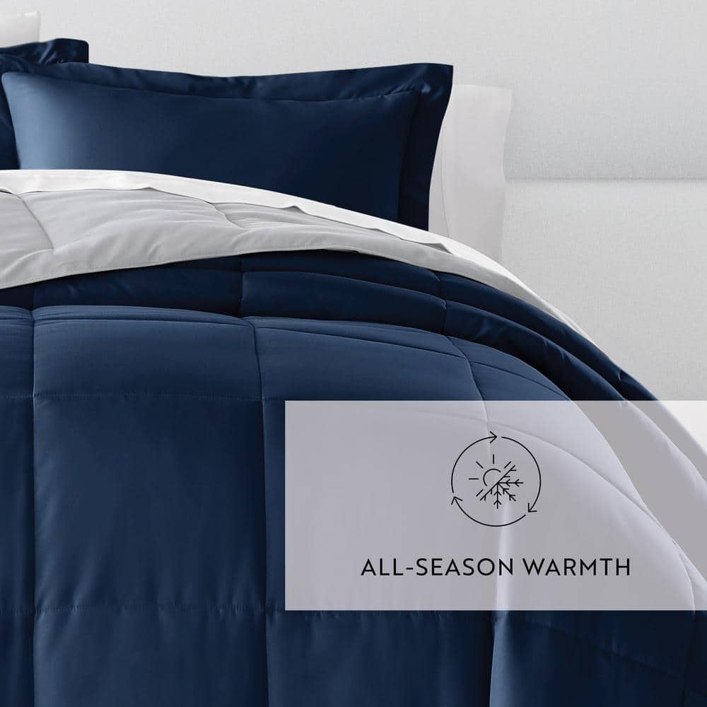 King Navy Reversible Down Alternative Microfiber Comforter Set