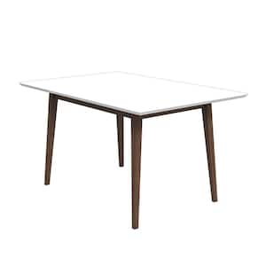 Aven 47 in. Mid Century Modern Style Solid Wood Walnut Brown Frame and White Top Rectangular Dining Table (Seats 4)