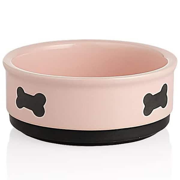 Unbranded Ceramic Dog Bowl with Bone Pattern 16 Fl Oz Pink Porcelain Pet Dish for Small Dogs Food Water Non Skid