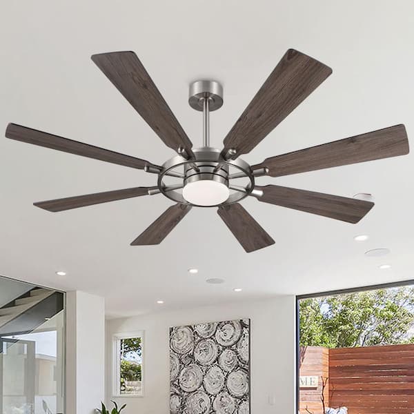 60 in. (5 ft.) 8-Blades LED Indoor Nickel and Wood Grain Ceiling Fan with Remote