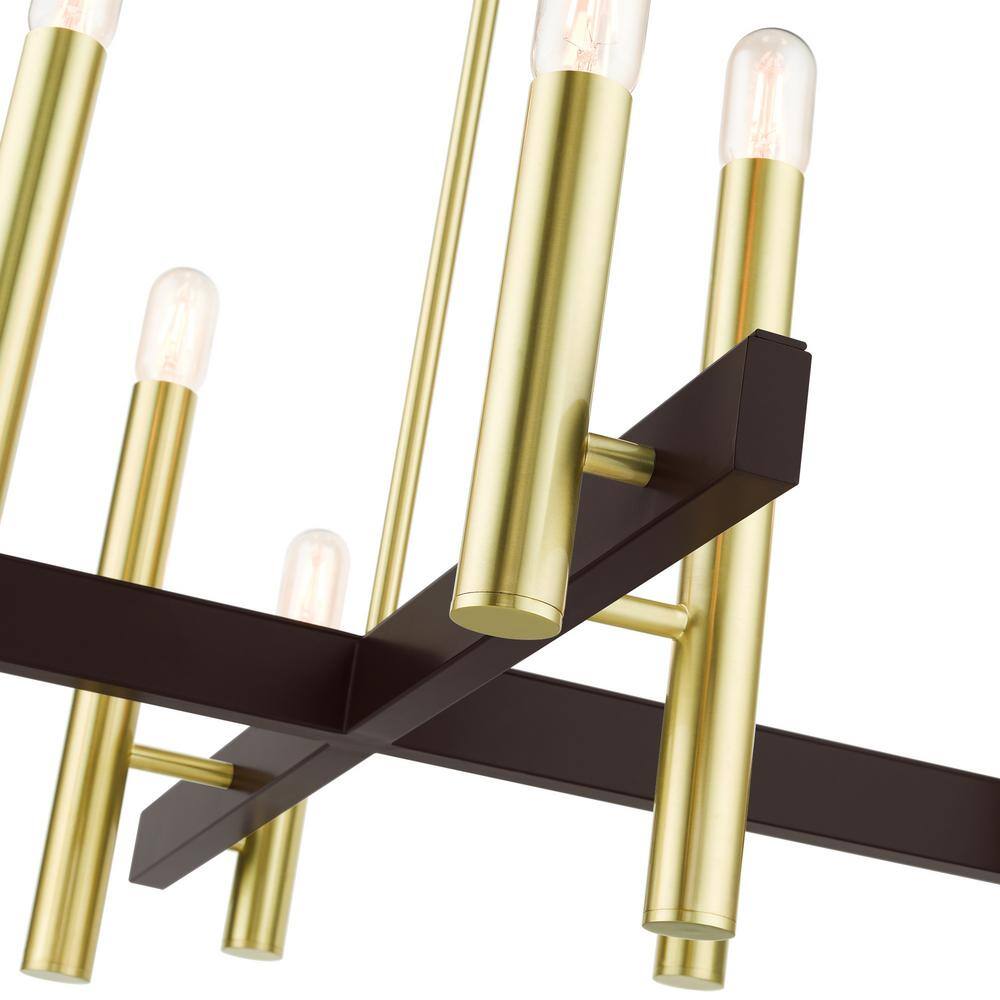 Helsinki Satin Brass Exposed Bulb 8-Light Mid-Century Modern Chandelier