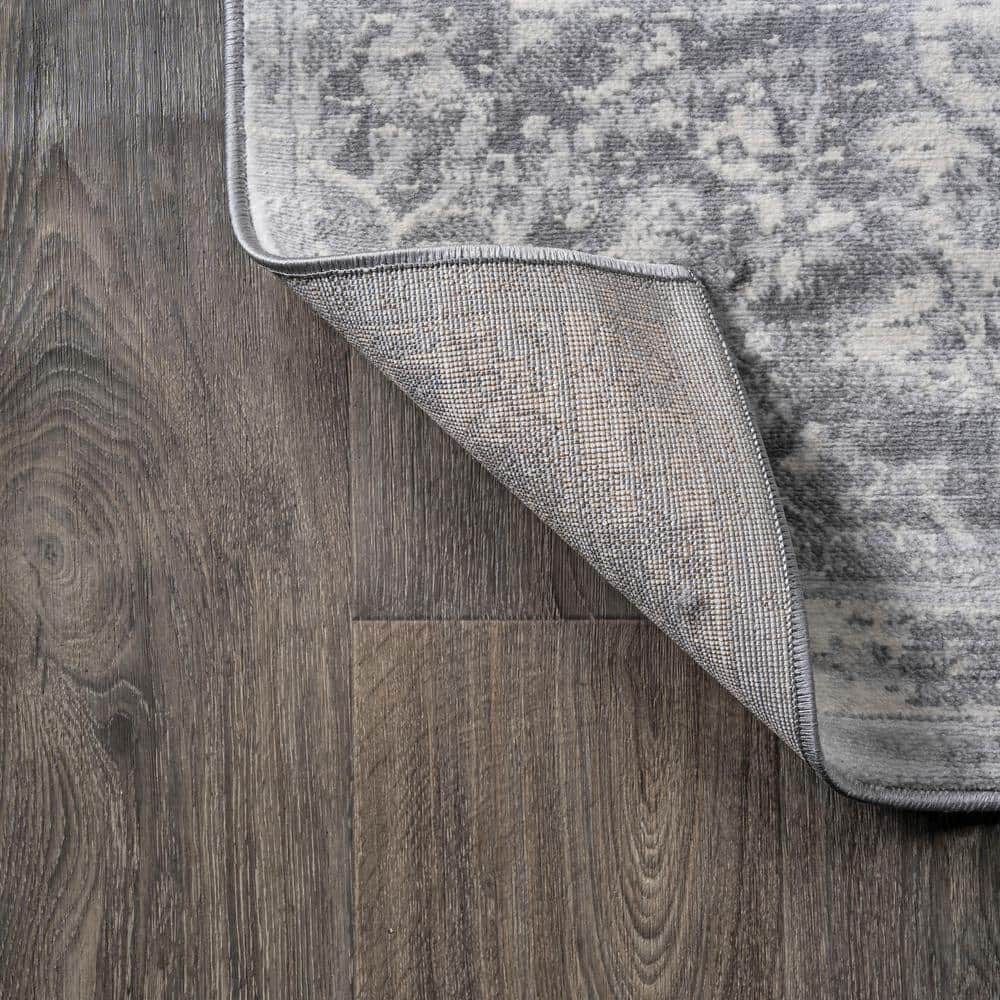 Light Gray Moroccan Medallion 5' Square Synthetic Area Rug