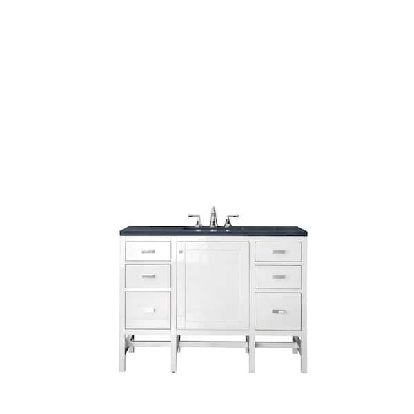 James Martin Vanities Addison 48 in. W x 23.5 in. D x 35.5 in. H Bathroom Vanity in Glossy White with Charcoal Soapstone Quartz Top