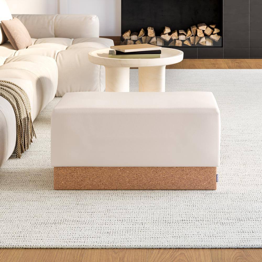 Cream and Cork Fabric Storage Trunk Ottoman with Cushion Top