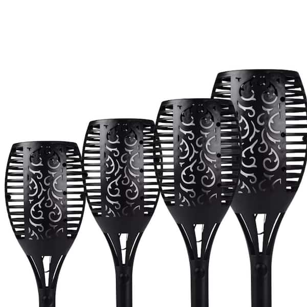 Super Larger Flickering Flame Solar Torch Lights Waterproof Outdoor Garden Decor 4-Pack
