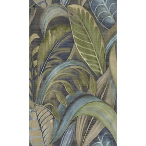 Navy Palm Leaf Print Non-Woven Paper Paste the Wall Textured Wallpaper 57 sq. ft.