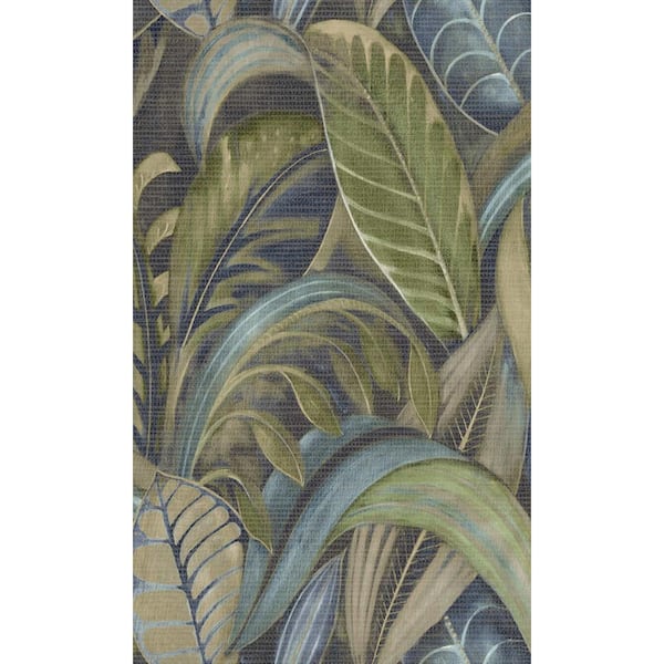 Walls Republic Navy Palm Leaf Print Non-Woven Paper Paste the Wall Textured Wallpaper 57 sq. ft.