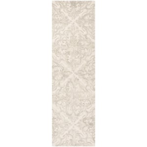 Blossom Ivory/Gray 2 ft. x 10 ft. Diamond Damask Floral Runner Rug