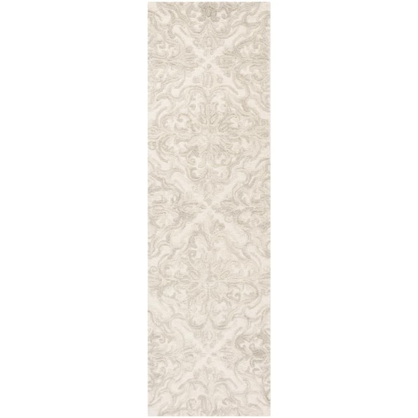SAFAVIEH Blossom Ivory/Gray 2 ft. x 10 ft. Diamond Damask Floral Runner Rug