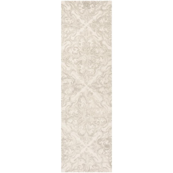 SAFAVIEH Blossom Ivory/Gray 2 ft. x 6 ft. Diamond Damask Floral Runner Rug