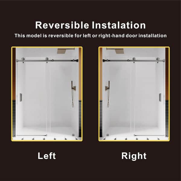 UKS05 61 to 65 in. W x 80 in. H Sliding Frameless Shower Door in Space Gray, EnduroShield 3/8 in. SGCC Clear Glass