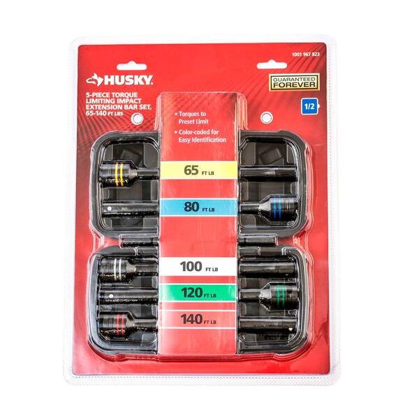 Husky - 65-140 ft. lbs. Torque Limiting Impact Extension Bar Set (5-Piece)