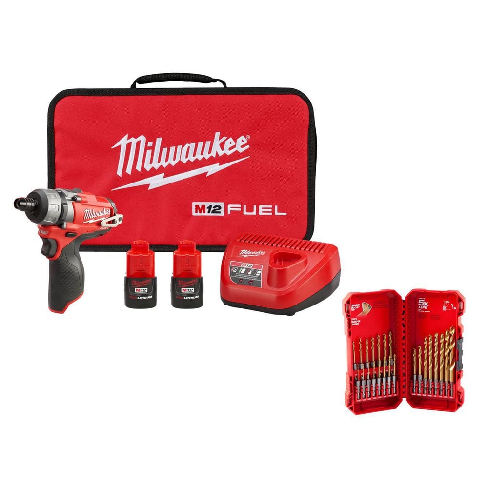 M12 FUEL 12V 1/4 in. Hex 2-Speed Screwdriver Kit w/ (2) 2. 0Ah Batteries, Case with SHOCKWAVE 23-Pc Titanium Set price history on PriceWatchPro