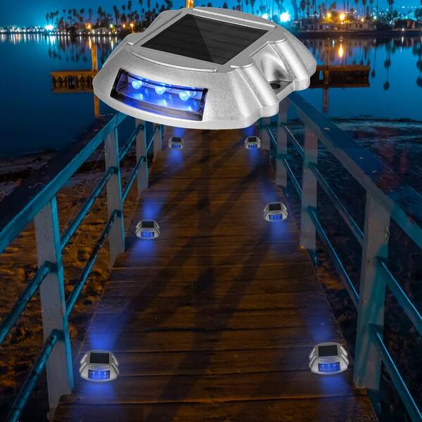 Dock Lights LED Solar Powered 16-Pack Outdoor Waterproof Wireless 6 LEDs Dock Lighting with Screw for Deck Dock Blue