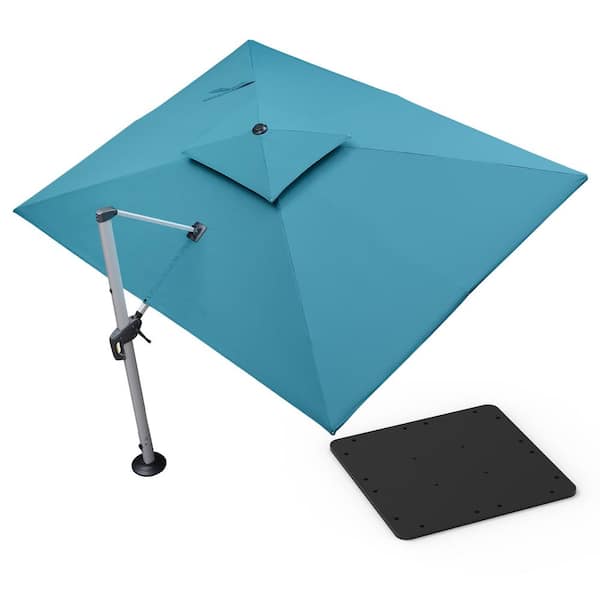 PURPLE LEAF 9 ft. x 12 ft. High-Quality Aluminum Cantilever Polyester Outdoor Patio Umbrella with Base Plate, Turquoise Blue