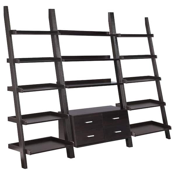 Coaster Colella 3-piece 72 in. Tall Cappuccino Wood Storage Ladder Bookcase Set