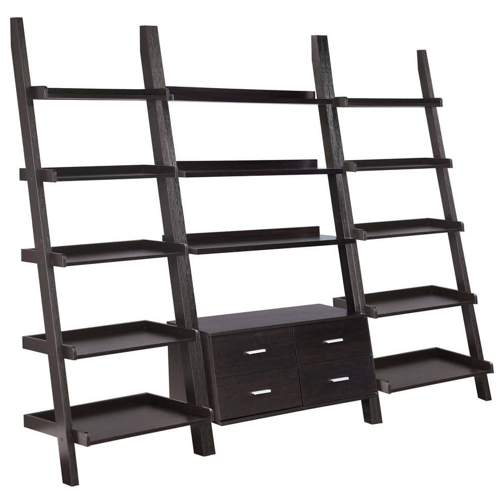 Coaster 72 in. Cappuccino Wood 5-shelf Ladder Bookcase with Open