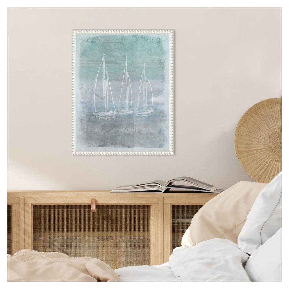 Nautical Beaded Framed Abstract Sailboat Canvas Art