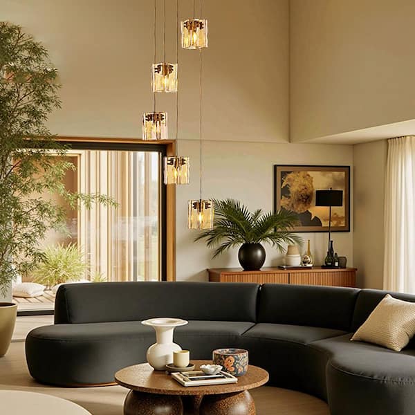 Amber Grass Chandelier 5灯 SILJOY Contemporary 5-Light Amber Glass Globe Chandelier Modern