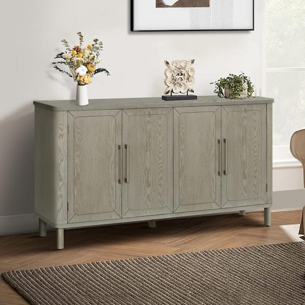 CSC DECOR INC Antique Gray MDF 60 in. Sideboard Curved Countertop Buffet Cabinet with Large Storage Space