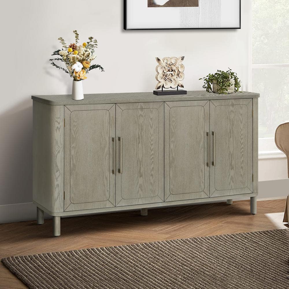 Antique Gray MDF 60 in. Sideboard Curved Countertop Buffet Cabinet with Lar