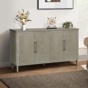 Antique Gray MDF 60 in. Sideboard Curved Countertop Buffet Cabinet with Large Storage Space