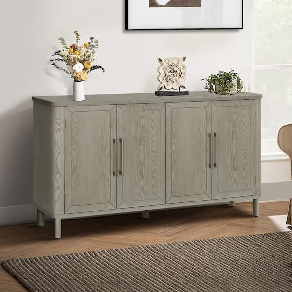 Unbranded Antique Gray MDF 60 in. Sideboard Curved Countertop Buffet Cabinet with Large Storage Space