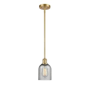 Caledonia 1-Light Satin Gold Shaded Pendant Light with Charcoal Glass Shade