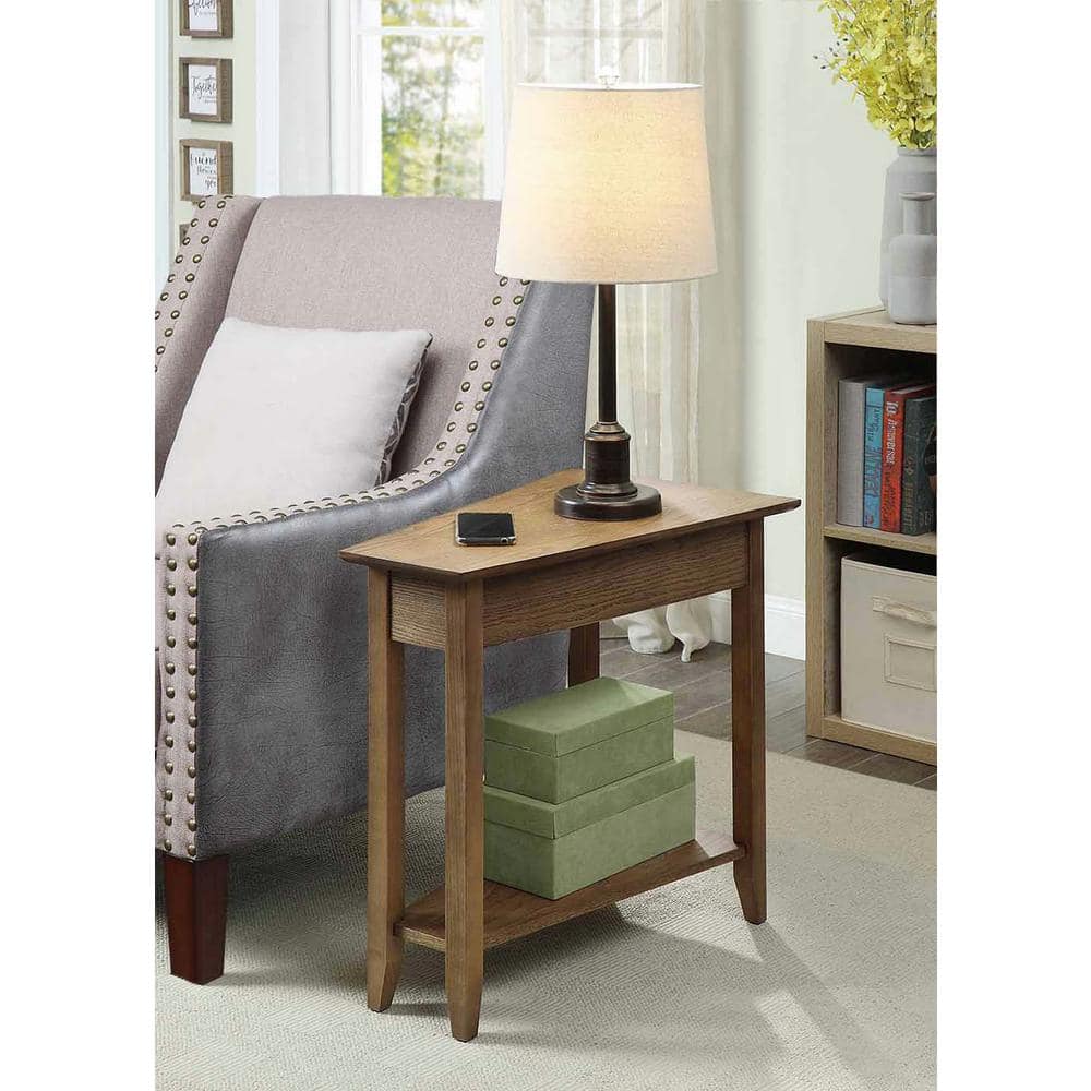 Driftwood Triangular Wood End Table with Shelf, 24" x 16" x 24"