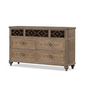 Brightwell Rustic Oak 7-Drawer 64 in. Wide Dresser with Felt Lined Top Drawer