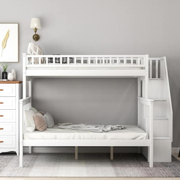 White Twin Over Full Stairway Bunk Bed, Stairway Twin Bunk Bed