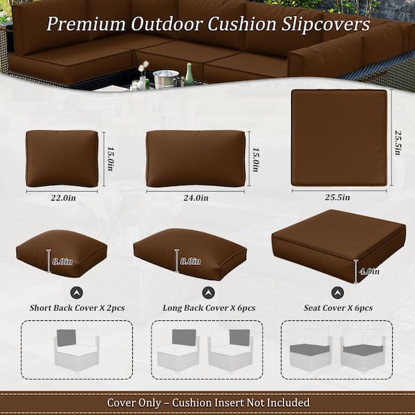14-Pieces Patio Cushion Covers Replacement with Zipper for Sectional Sofa Set, Slipcovers for Outdoor Cushions Chocolate