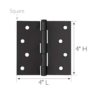 4 in. Square Corner Matte Black Door Hinge Value Pack (3 per Pack)