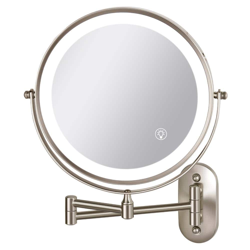 Modern 17.91 in. W x 13.1 in. H Round with Light 10x Magnifying Wall Bathroom Makeup Mirror in Brushed Nickel, Runway Ba price history on PriceWatchPro
