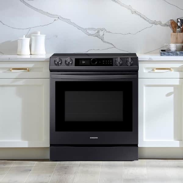 Samsung 6.3 Cu. ft. Slide-in Electric Range with Smart Dial & Air Fry, Black Stainless Steel - NE63T8711SG