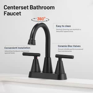 Rotatable 4 in. Center set Double-Handle Bathroom Faucet with Drain Kit Included in Black