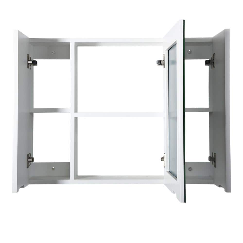 White Frameless MDF Wall-Mount Medicine Cabinet with Mirror