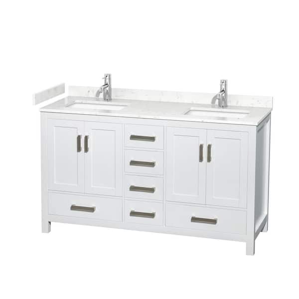 Wyndham Collection Sheffield 60 in. W x 22 in. D Double Bath Vanity in White with Cultured Marble Vanity Top in White with White Basins