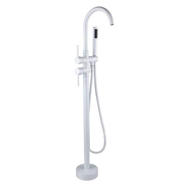 45-5/8 in. 2-Handle Residential Freestanding Tub Faucet with Hand Shower in Snow White
