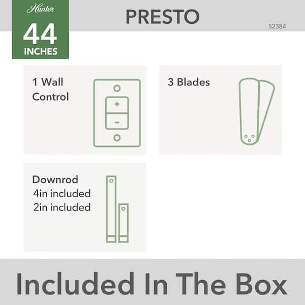 Hunter - Presto 44 in. Indoor Ceiling Fan Dove Grey with Wall Control Included For Bedrooms