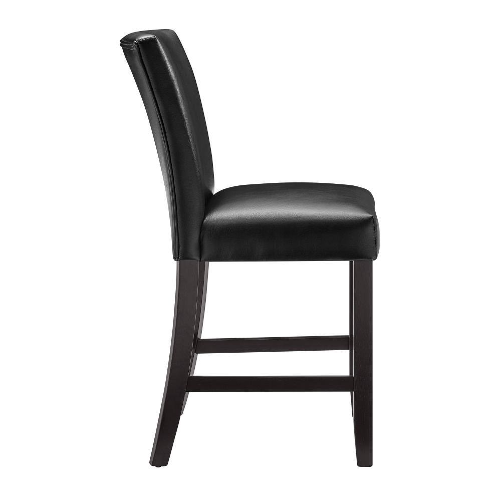Elegant Ebony and Black Leather 26" Counter Stools - Set of 2